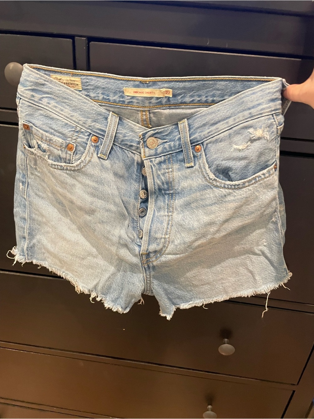 Levi's Light Blue Distressed High-Rise Denim Cutoff Shorts